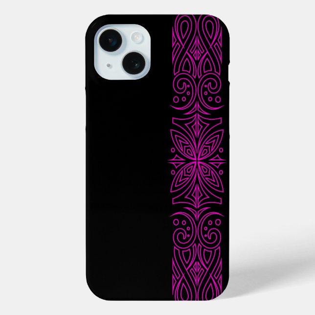 Modern Pink Pattern on Black iPhone 15 Plus Case (Back)
