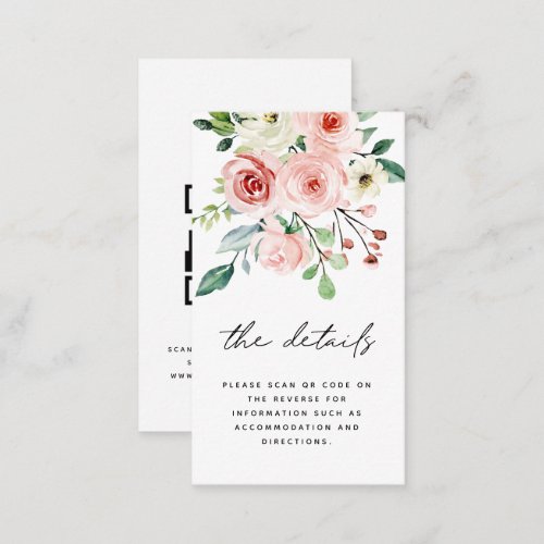 Modern Pink Peach Florals QR Code Wedding Details  Enclosure Card