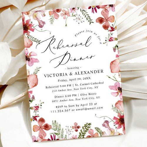 Modern Pink Peach Rust Wedding Rehearsal Dinner Invitation