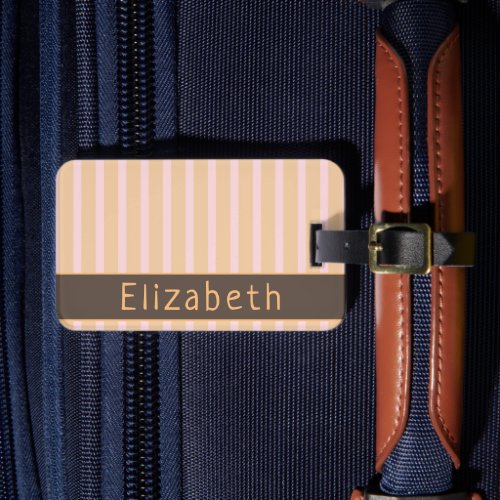 Modern Pink Peach Taffy Striped Custom Name Luggage Tag