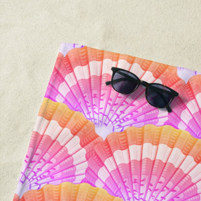 Modern Pink Peach Tropical Seashell Shell Beach Ba Beach Towel (In Situ)