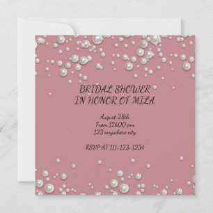 Modern pink pearls bridal shower invitation