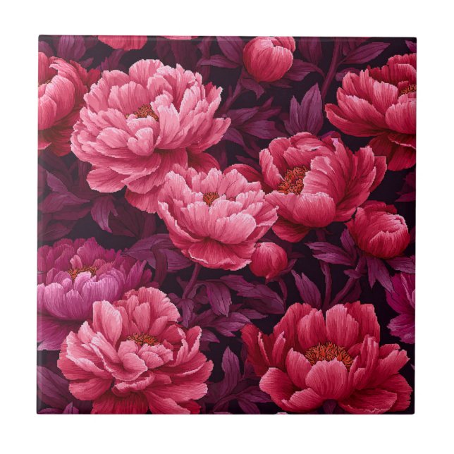 Modern Pink Peonies Ceramic Tiles  For Interiors (Front)