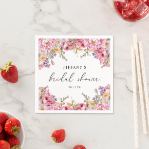 Modern Pink Peonies Floral Bridal Shower Napkins