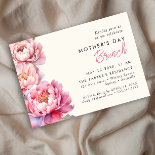 Modern pink Peonies floral mothers day brunch Invitation