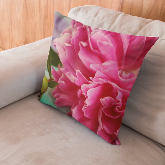 Modern Pink Peony Flower Photography Throw Pillow (Creator Uploaded)
