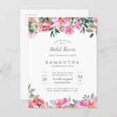 Modern Pink Peony Flowers Bridal Shower Invitation Postcard (Front/Back)