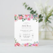 Modern Pink Peony Flowers Bridal Shower Invitation Postcard (Standing Front)