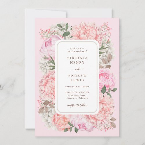 Modern Pink Peony Wedding Invitation