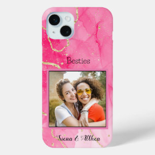 Modern pink Personalize Photo best friends iPhone 15 Plus Case