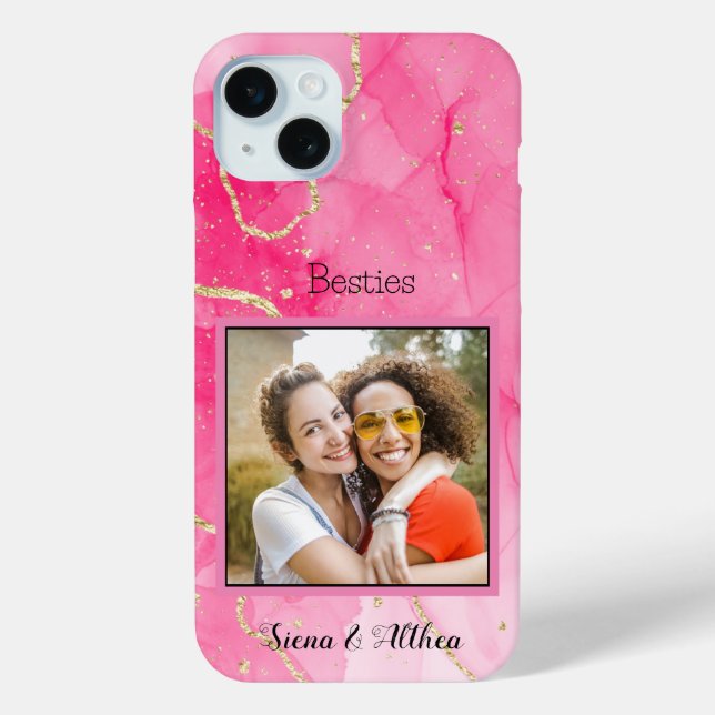 Modern pink Personalize Photo best friends Case-Mate iPhone Case (Back)
