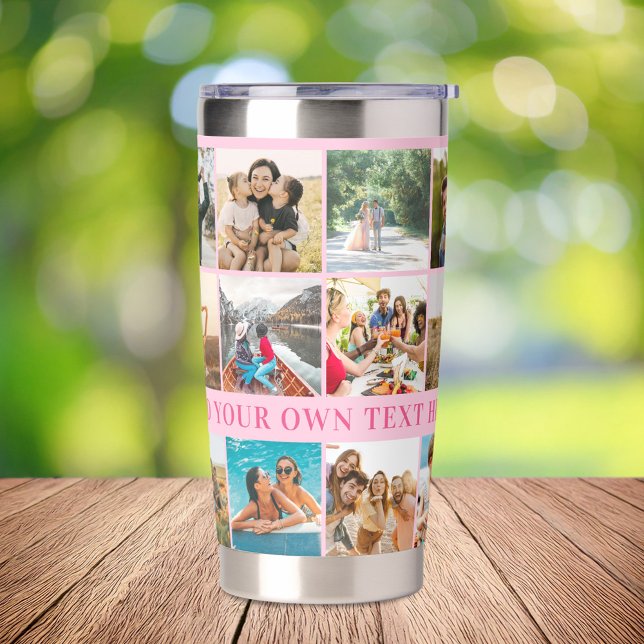 Modern Pink Personalized 18 Photo Collage Insulated Tumbler (Creator Uploaded)