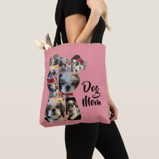 Modern Pink Personalized Dog Mom Photo Collage Tote Bag