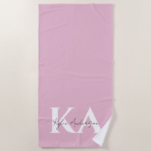 Modern Pink Personalized Monogram Name - Beach Towel