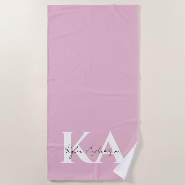 Modern Pink Personalized Monogram Name -  Beach Towel (Front)