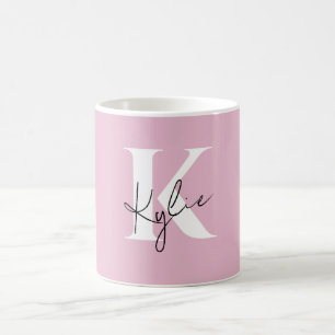 Modern Pink Personalized Monogram Name - Coffee Mug