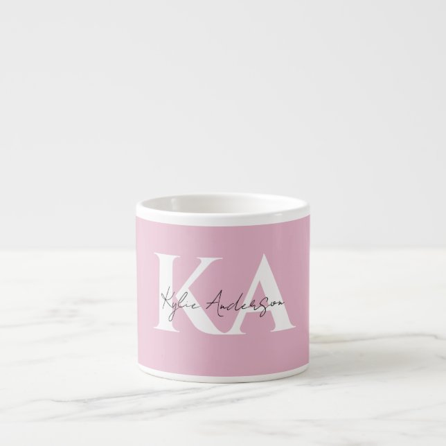 Modern Pink Personalized Monogram Name -  Espresso Cup (Front)