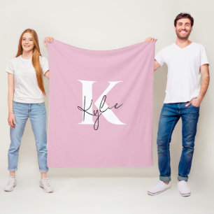Modern Pink Personalized Monogram Name -  Fleece Blanket