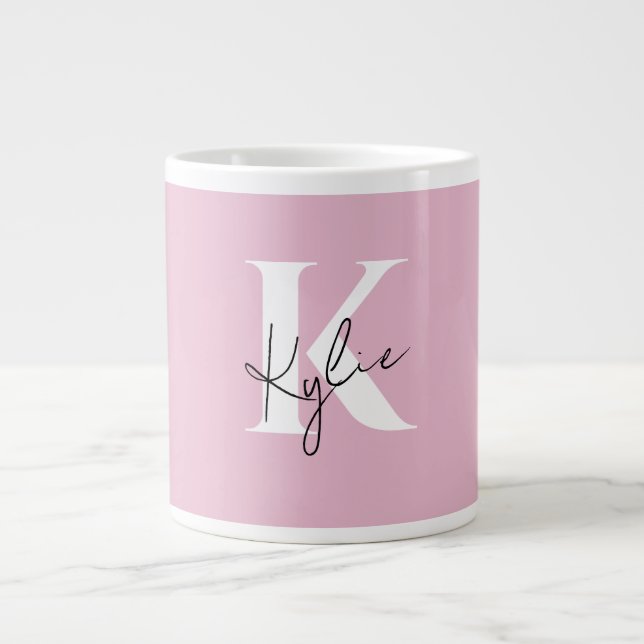Modern Pink Personalized Monogram Name -  Giant Coffee Mug (Front)