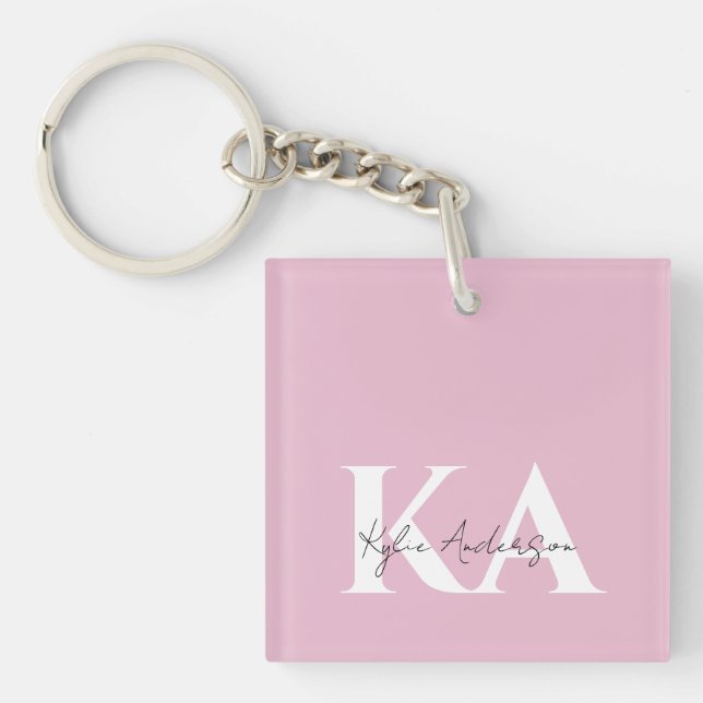 Modern Pink Personalized Monogram Name -  Keychain (Front)
