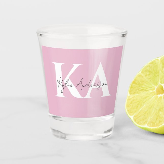 Modern Pink Personalized Monogram Name -  Shot Glass (Front)