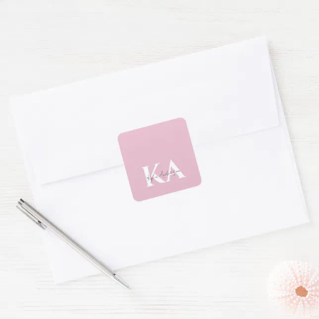 Pink Am Monogram Modern Pink Personalized Monogram Name - Square Sticker | Zazzle
