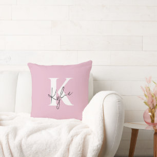 Modern Pink Personalized Monogram Name -  Throw Pillow
