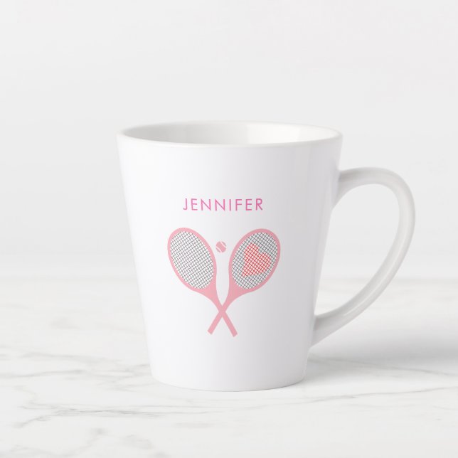 Modern Pink Personalized Name Tennis  Latte Mug (Right)