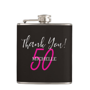 Modern Pink Personalized Thank You Birthday Flask