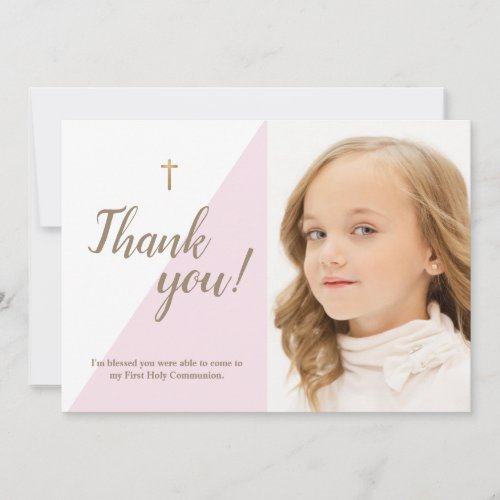 Modern Pink Photo 1st Holy Communion Thank You