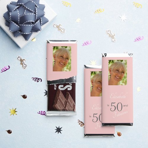 Modern Pink Photo 50 and Fabulous  50th Birthday Hershey Bar Favors