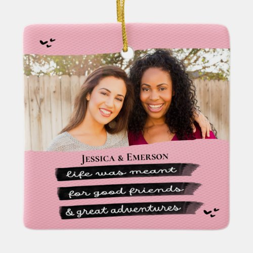 Modern Pink Photo Best Friend Besties Christmas Ce Ceramic Ornament