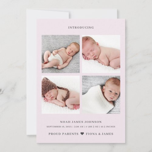 Modern Pink Photo Collage Grid Birth Announcement