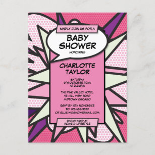 Modern Pink Photo Comic Book Baby Shower Sprinkle Invitation Postcard