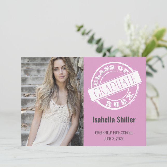 Modern Pink Photo Grad Graduation Party  Invitation (Standing Front)