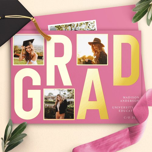 Modern Pink Photo Graduation Announcement