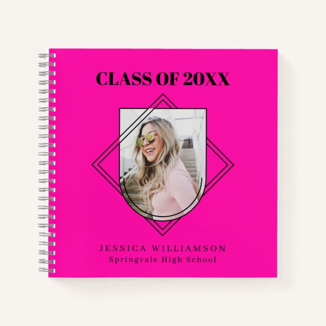 Modern Pink Photo Graduation Party Guest Book (Front)