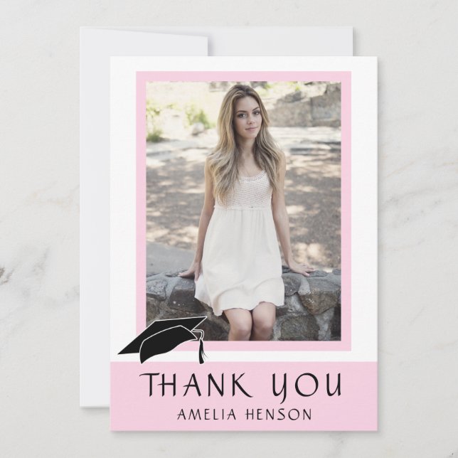 Modern Pink Photo Graduation  Thank You Card (Front)