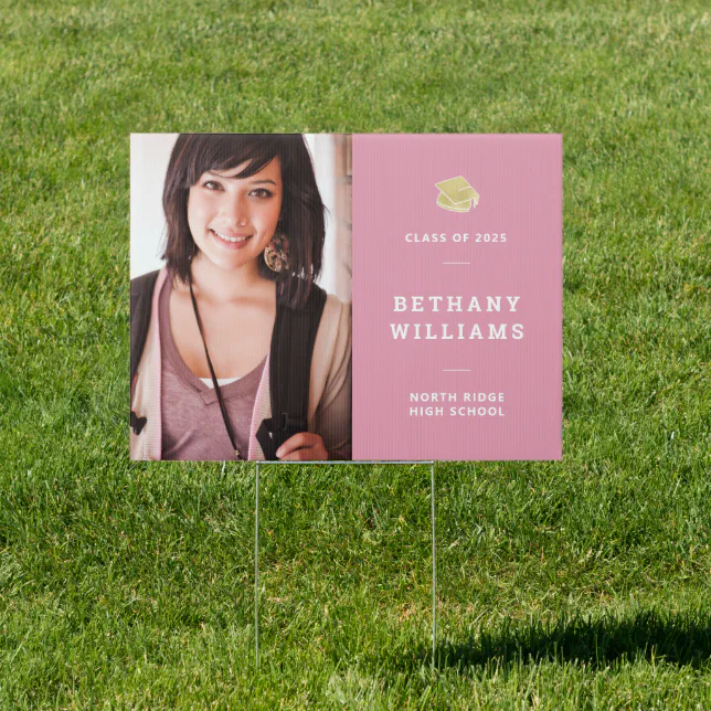 Graduationa Signs Pink Modern Pink Photo Graduation Yard Sign | Zazzle