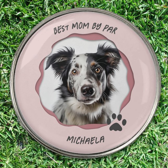 Modern Pink Photo Pet Dog Best Mom  Golf Ball Marker (Creator Uploaded)
