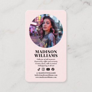 Modern Pink Photo QR Code Social Media Influencer Business Card