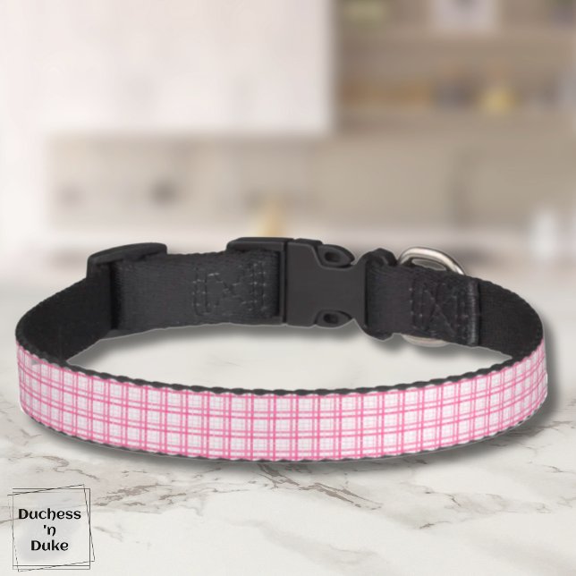 Modern Pink Plaid Check Pattern Design Pet Collar (Modern Pink Plaid Check Pattern Design Pet Collar)