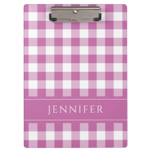 Modern Pink Plaid Gingham Name Clipboard