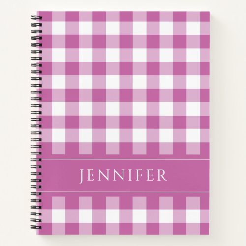 Modern Pink Plaid Gingham Name Notebook