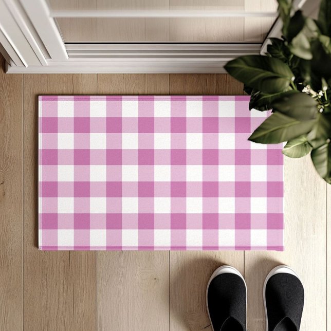 Modern Pink Plaid Gingham Pattern  Doormat (Modern Pink Plaid Gingham Pattern Doormat)