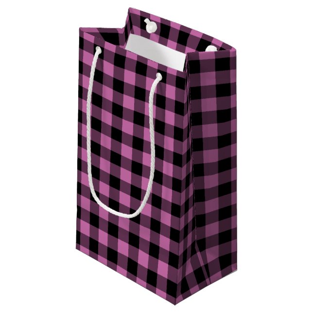 Modern Pink Plaid Pattern Small Gift Bag (Front Angled)