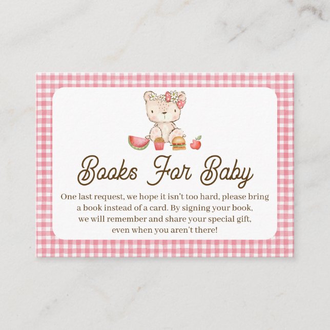 Modern Pink Plaid Teddy Bear Baby Shower Insert (Front)