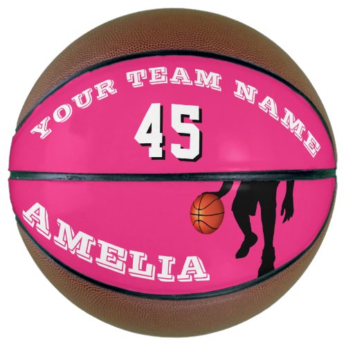 Modern Pink Player Team Name Number Girl  Basketball