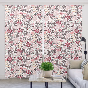 Modern Pink Plum Floral Pattern Blackout Curtains