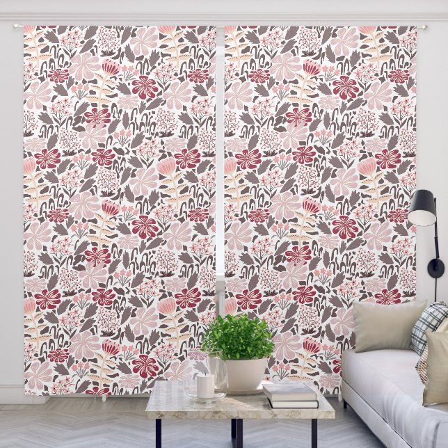 Modern Pink Plum Floral Pattern  Blackout Curtains (Living Room)